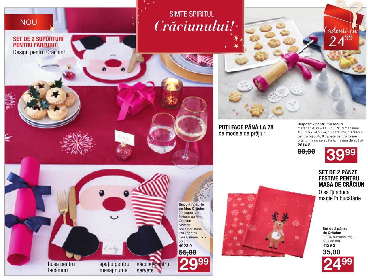 Set 2 panze decorative pentru masa de Craciun, 100% bumbac, Avon