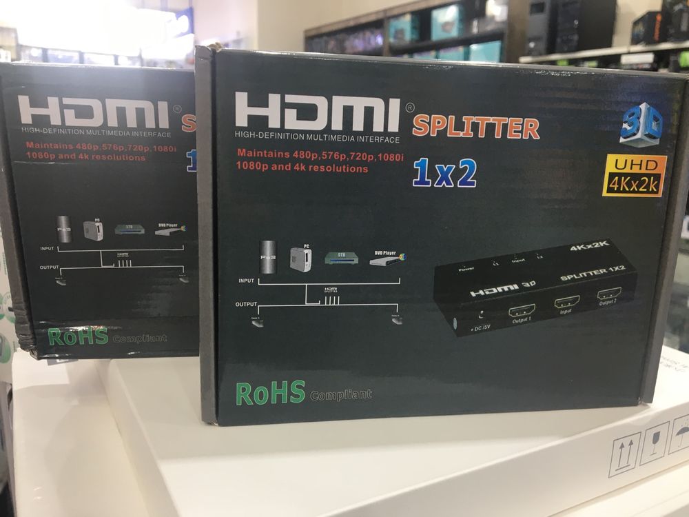 Разветвитель HDMI 1x2, 4Kx2K 60Hz UHD, HDMI 3D, HDR