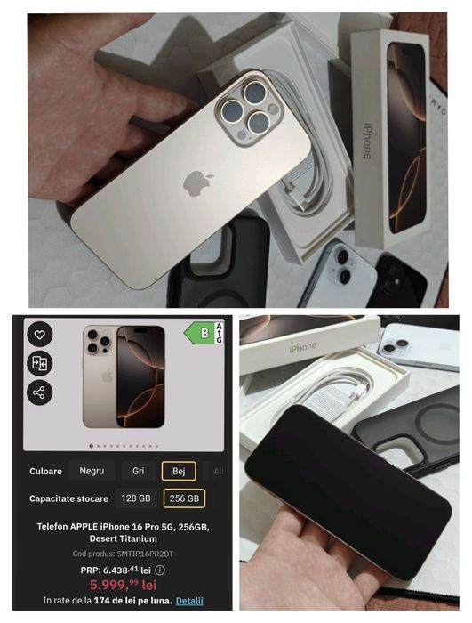 iPhone 16 PRO 5G (Desert Titanium) 256GB/ Garanție Activă/Ofertă Preț