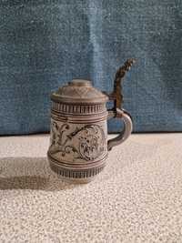 Стар немски бокал / халба / чаша - керамика и метал