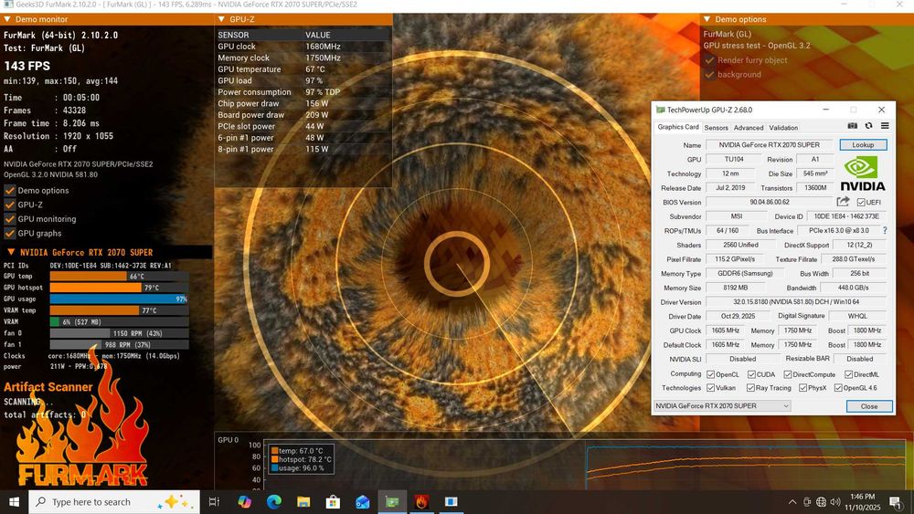 Placa video PCie MSI GAMING X TRIO Nvidia RTX 2070 Super 8Gb DDR6