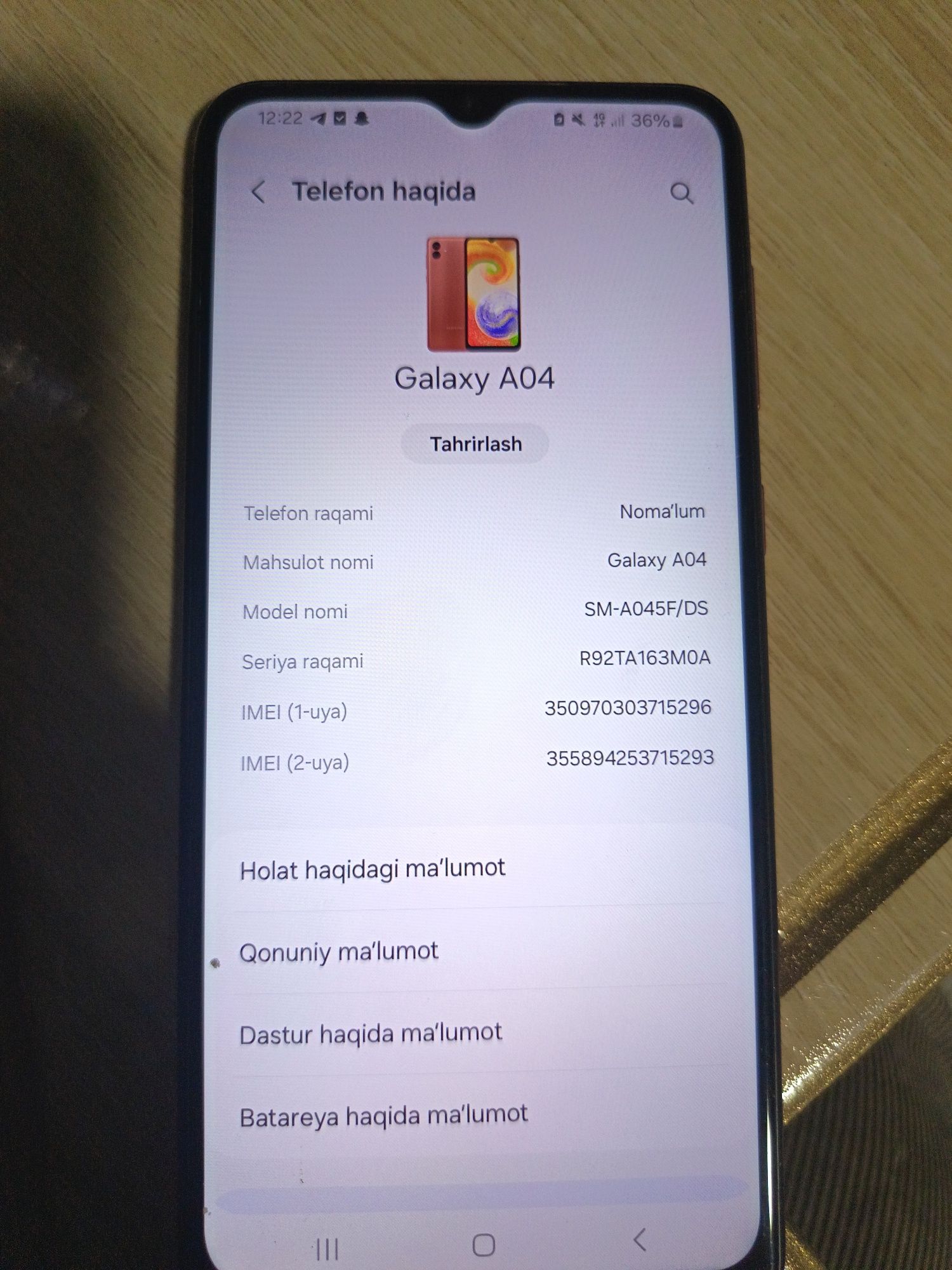 Samsung A04 telefoni ishlashiga garantiya 6 oy ishlatilgan