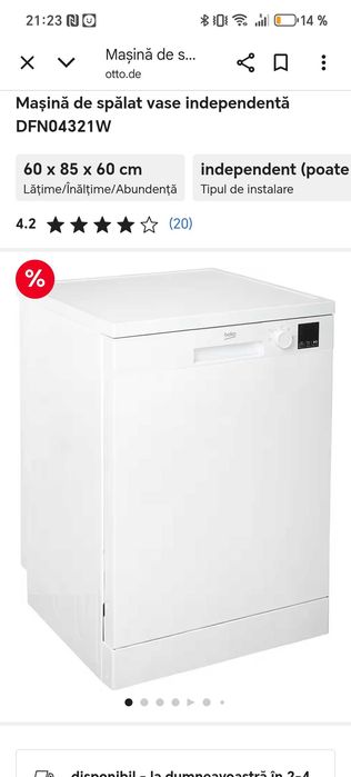 Mașina de spălat vase nouă Beko