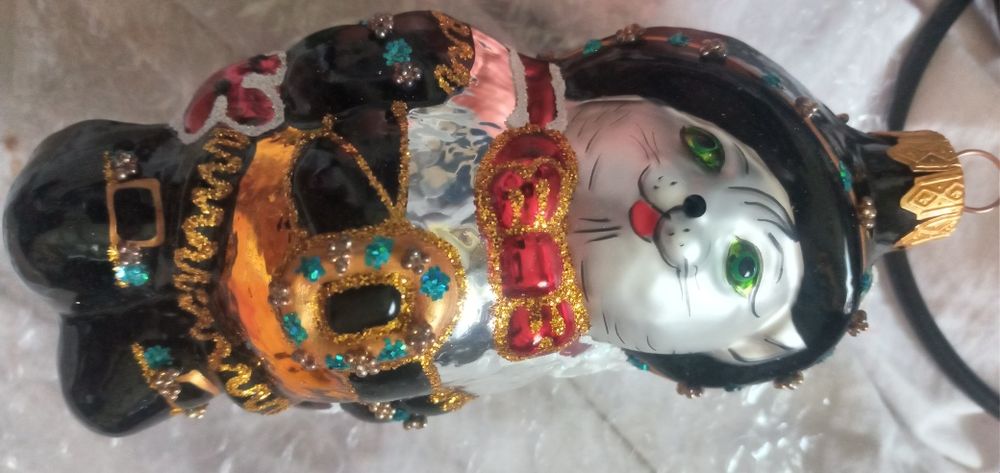 Игрушка елочная стекло кот в сапогах из сказки СССР  13 см обьемная