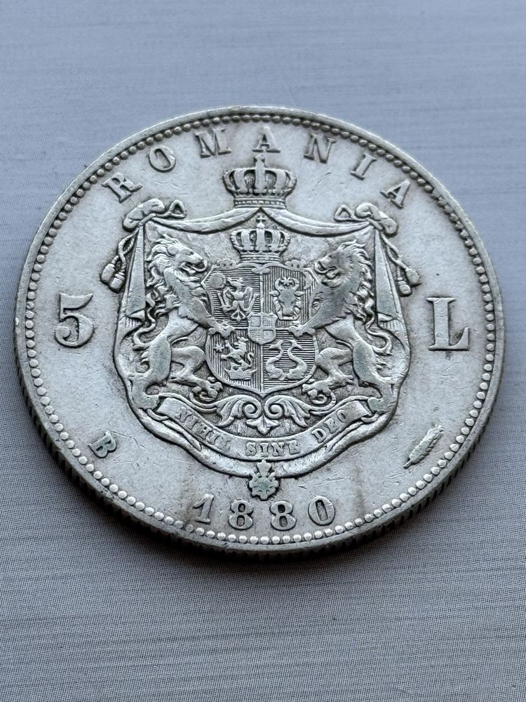Moneda argint Romania Carol I Domnul 5 lei 1880