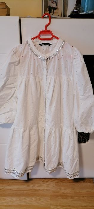 Rochie oversize, alba brodata/paiete, f.eleganta- evenim. seara/zi