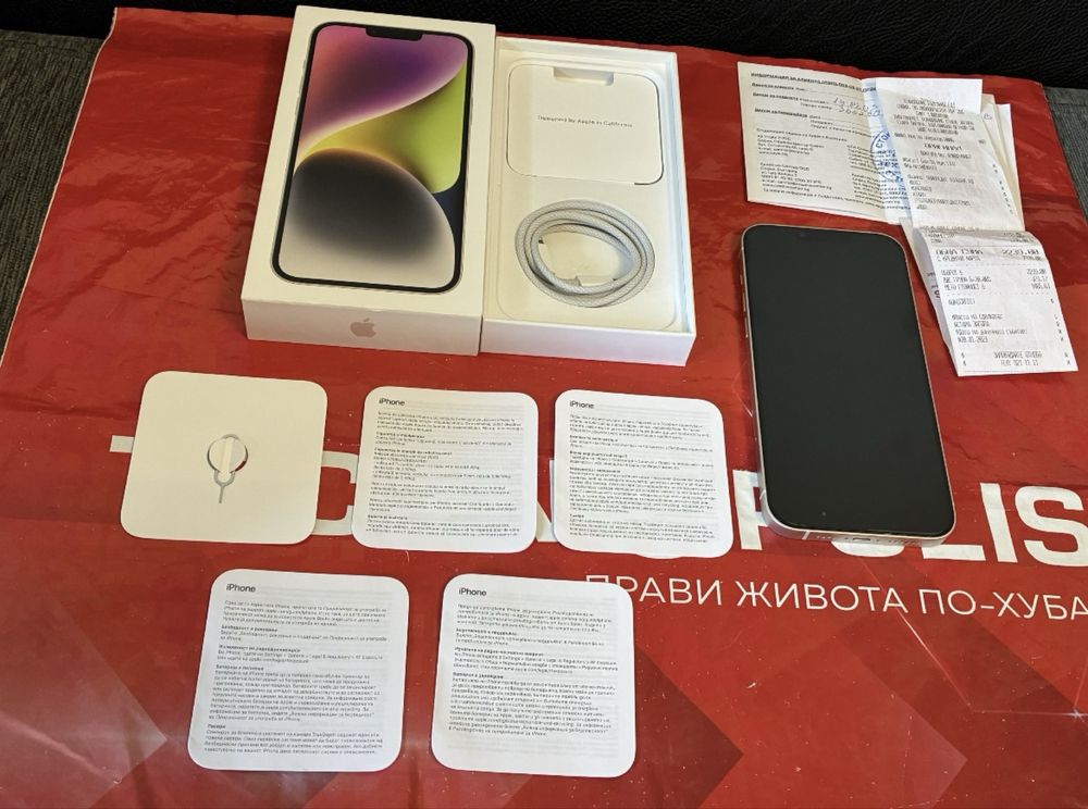 КАТО НОВ 128GB iPhone 14 Plus Гаранция Technopolis 2024г. Starlight