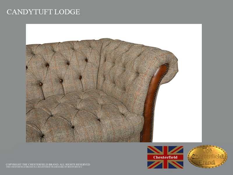 Canapea din piele naturală/lână tweed , 2 locuri, Chesterfield Brand