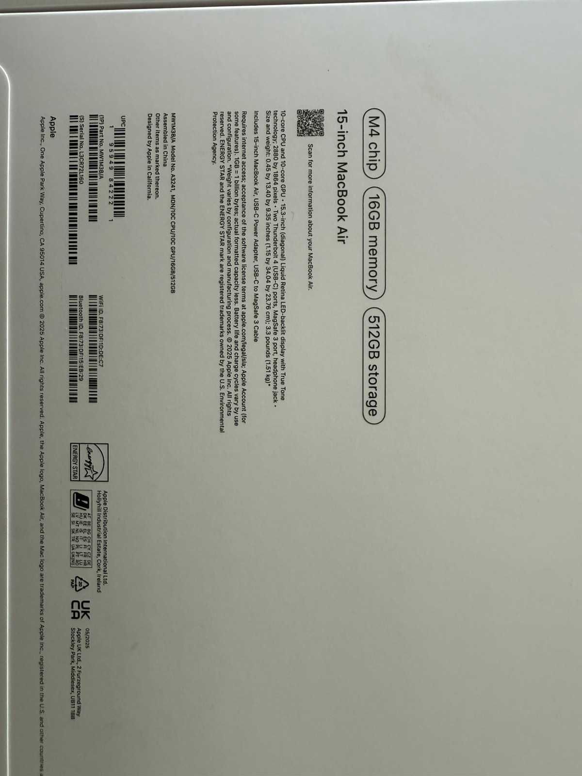 Неразпечатан Apple MacBook Air 15" 2025 M4 16RAM 512SSD 24м. Гаранция!