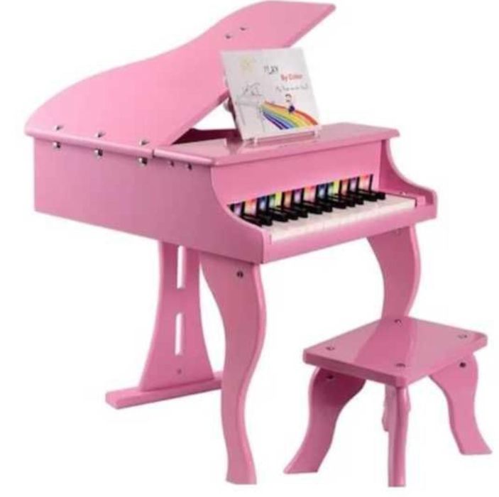 Pian pentru copii lemn scaun inclus 30 clape  roz rosu alb negru