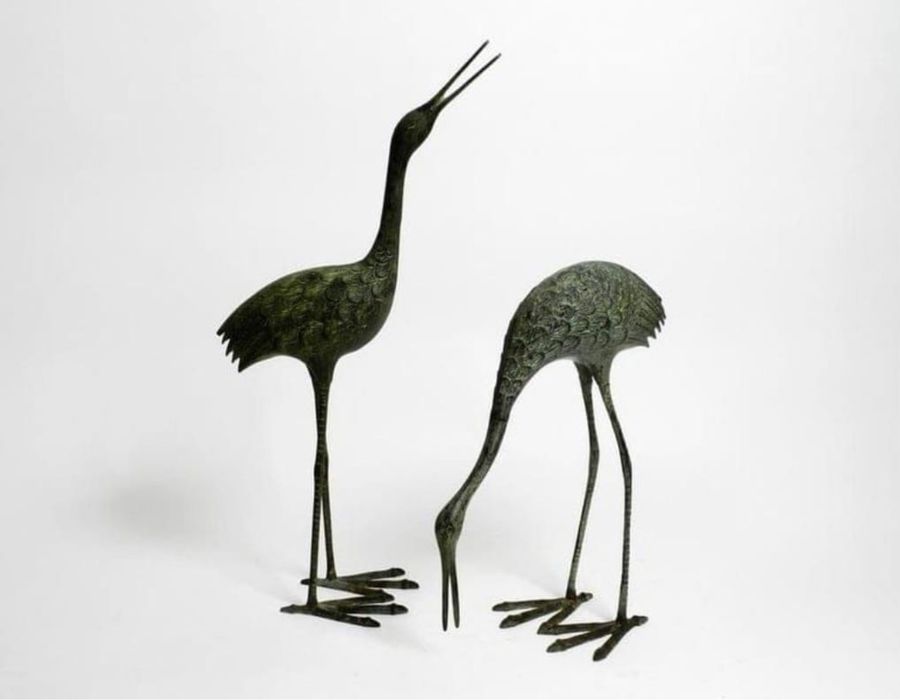 Aнтикварни фигури птици жерави бронзови тежки масивни синкава патина !