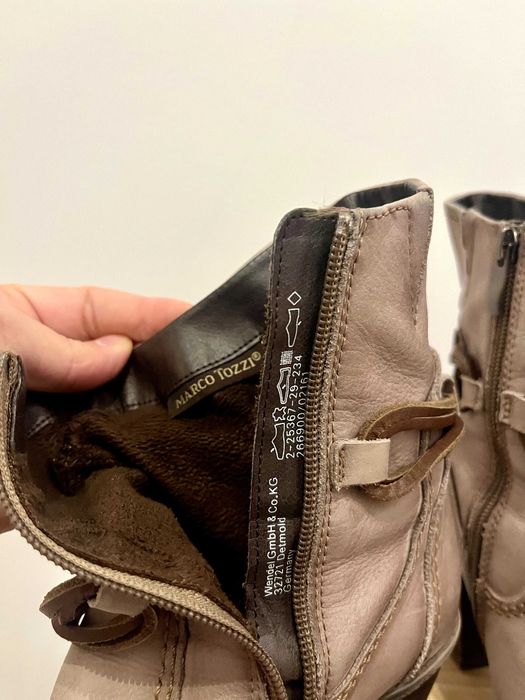 Боти от естествена кожа на ток, бохо стил Marco Tozzi