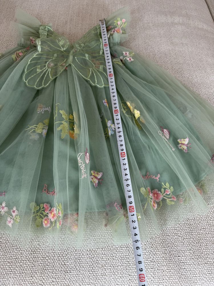 Rochie cu tulle si broderie verde fetițe