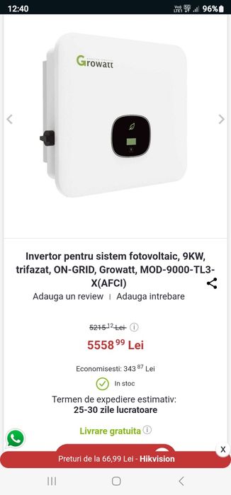 Invertor growatt 9kw hibrid