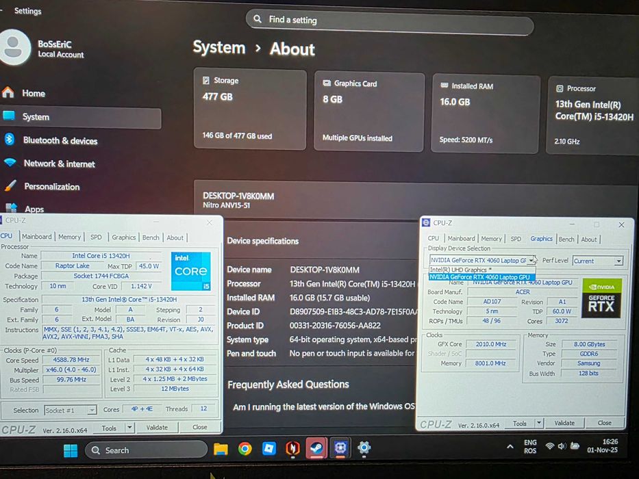 Acer Nitro V15 Intel i5-13420H, RTX 4060 8GB, 16GB DDR5, M.2 512GB SSD