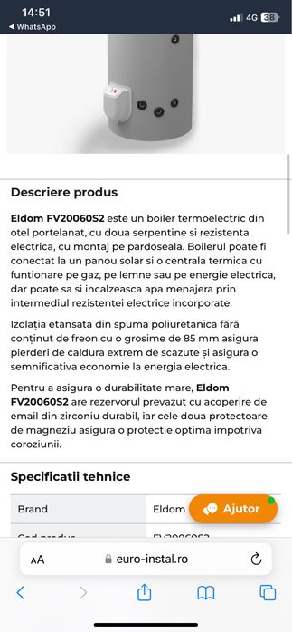 Boilar termoelectric 200 L pufar Eldom