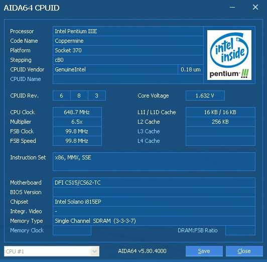 Intel Pentium III 650MHz SL45W 650/256/100/1.65V Socket 370 Testat