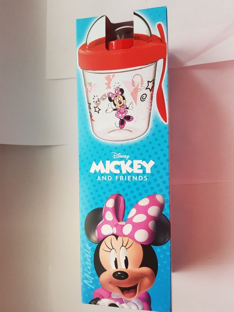 Set Minnie Mouse Pahar cu capac și suport de masă nou