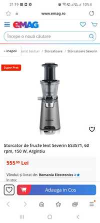 Storcator de fructe lent Severin ES3571, 60 rpm, 150 W, Argintiu