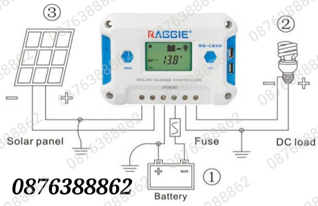 Контролер за соларен панел 20А, 30А, 60А, 12V/24V PWM 3