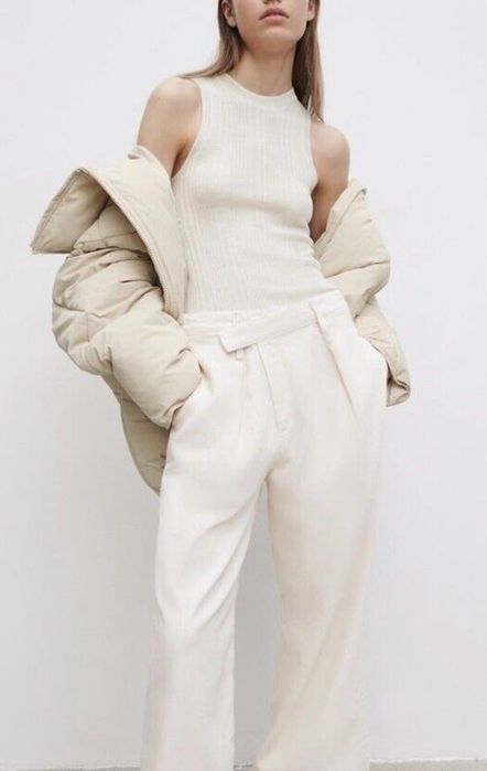 Zara дънки панталони светли екрю широки