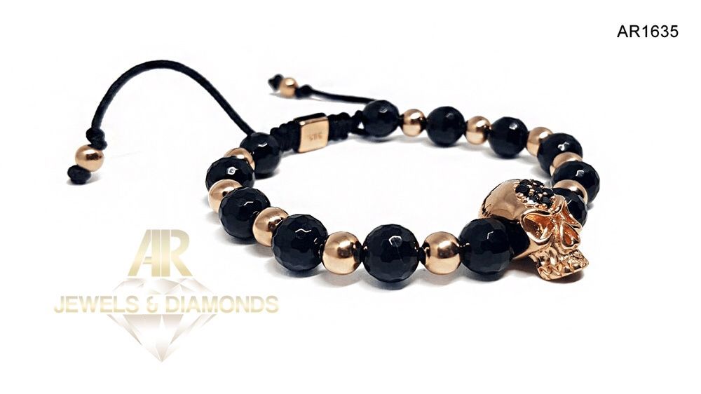 Bratara Aur Rose cu Diamante Negre Skull Collection ARJEWELS(AR1635)