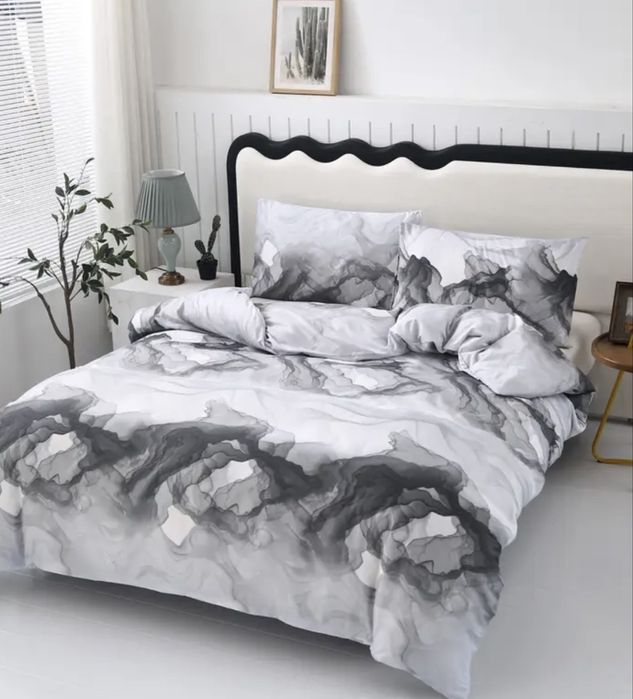 Спално бельо сиво/бяло