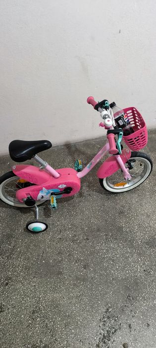 Bicicleta copii Btwin 16 roz cu roti ajutatoare