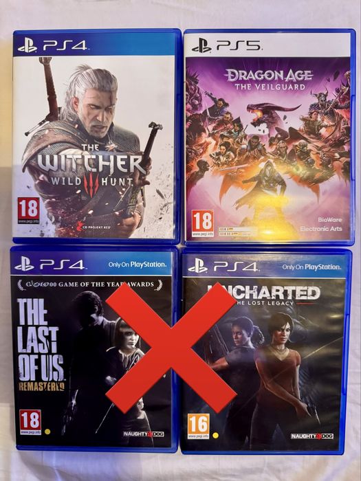 Uncharted, The last of us, The witcher 3 Ps4, Dragon age Ps5