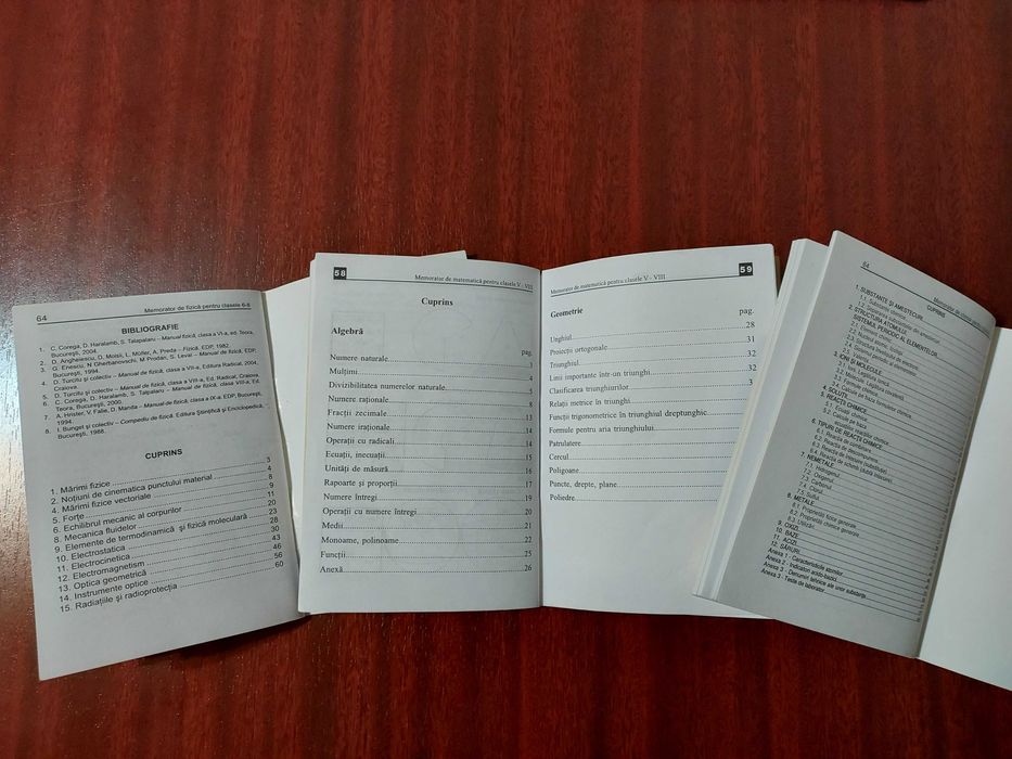 Memoratoare matematica, fizica, chimie clasele 5-8