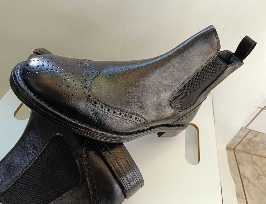 Ghete chelsea brogue 44 premium CaFeNoIR Paris piele naturala moale