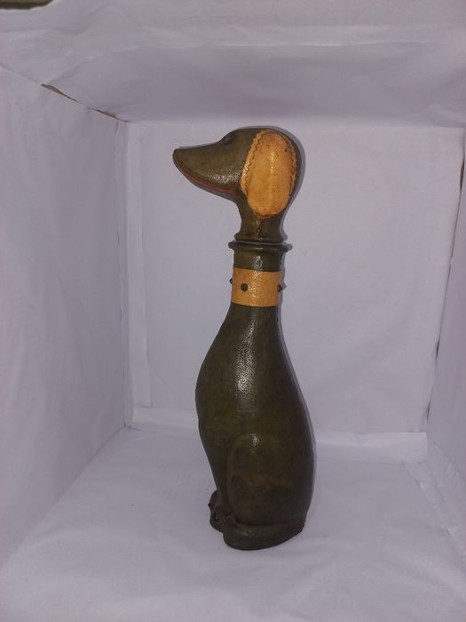 Decantor Vintage Empoli , Sticla in piele ,formă de Câine