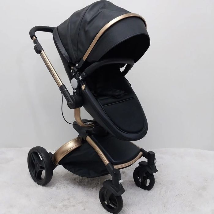 Cărucior 3in1 negru/piele rotire 360