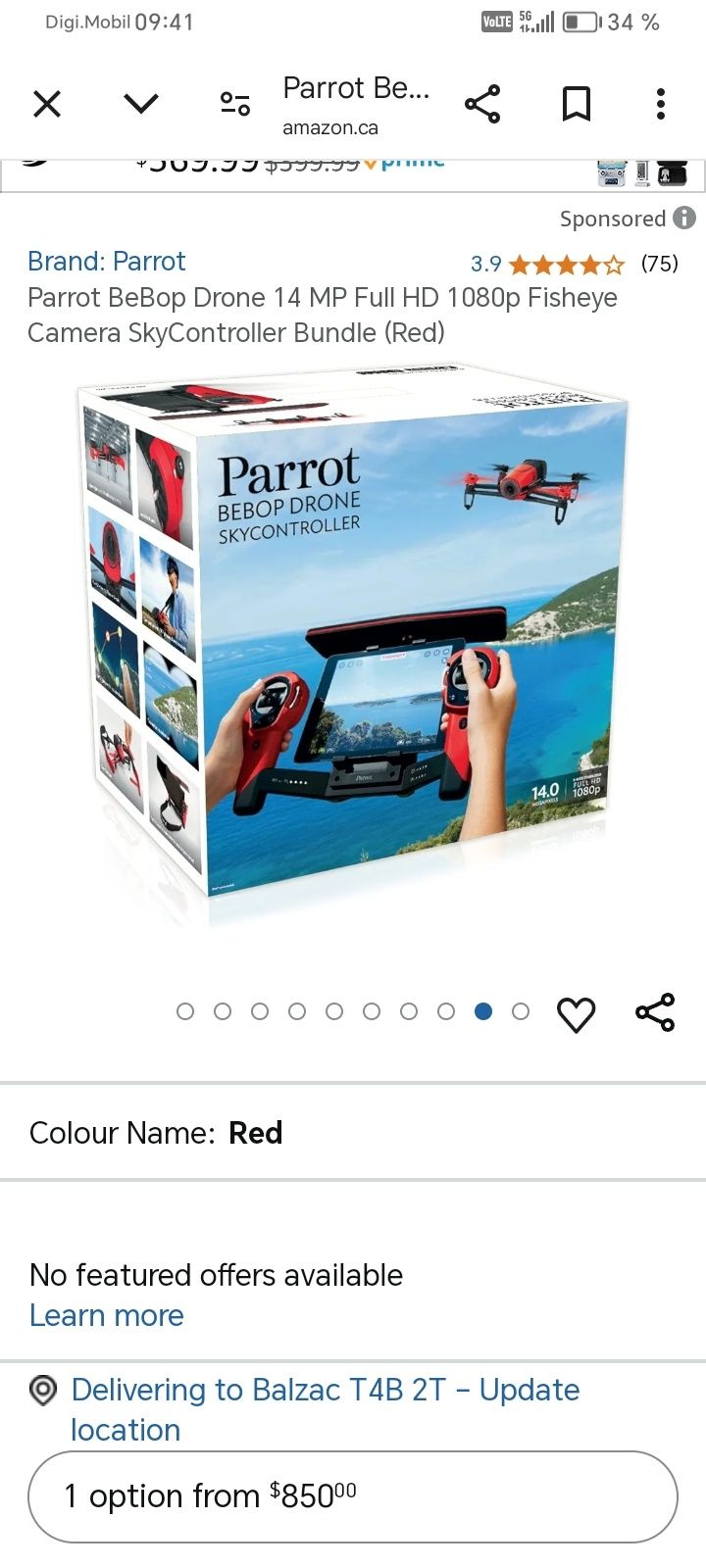 Drona Parrot BeBop Drone 14 MP Full HD 1080p Fisheye Camera SkyControl