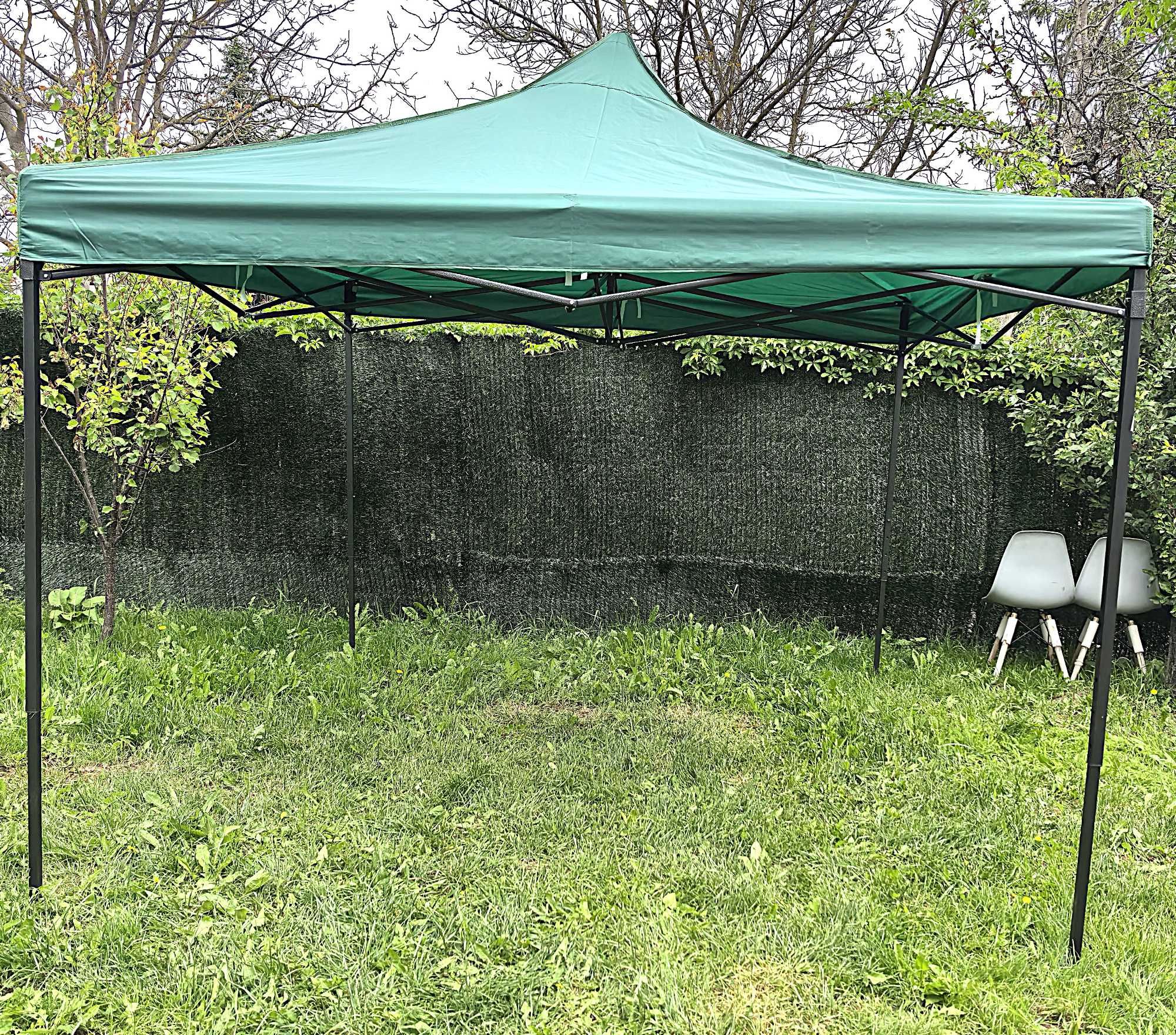 Cort Pavilion 3x3m Tip Acordeon, Cadru Metalic Verde