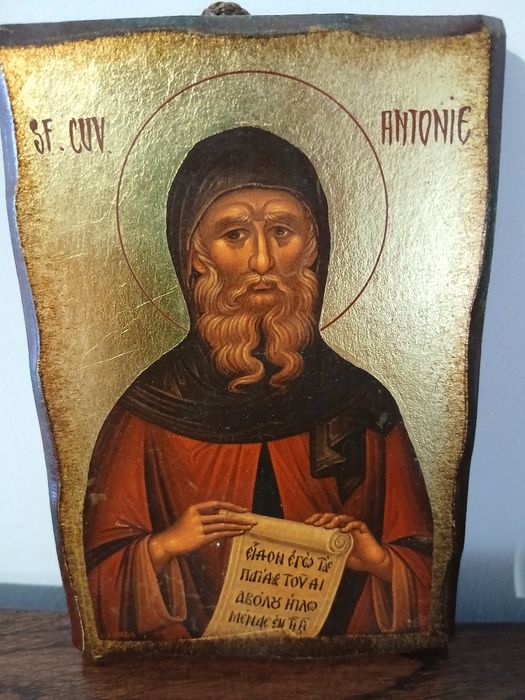 Pictura pe lemn cu foita aurita "Sfantul Antonie" noua fara eticheta