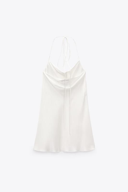Сатенена рокля Zara / Зара с връзки тип чоукър XS с етикет