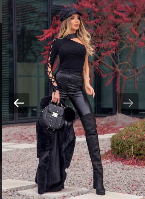 Кожен клин с висока талия Alessa