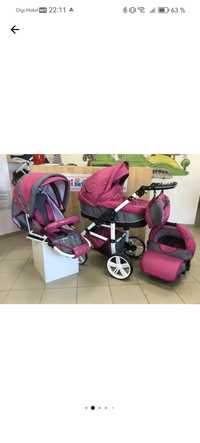 Carucior copii 3 in 1 Carlo Lux Baby Seka Grey Pink