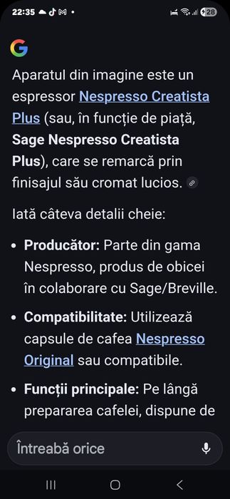 Expresor capsule  Nespresso Creatista plus