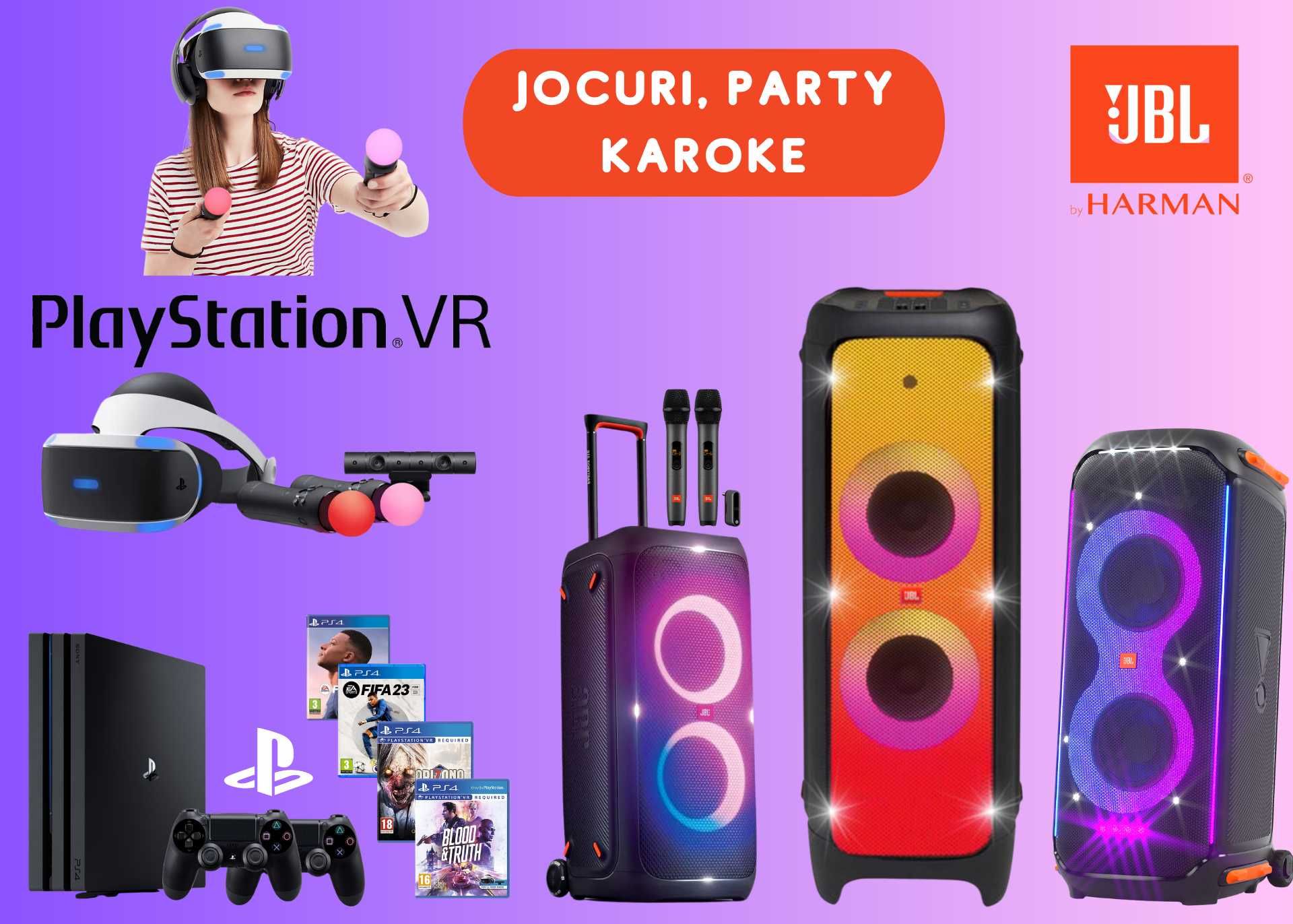 Inchiriere Boxe JBL Petrecere PlayStation 4 PS VR Lumini Disco Party