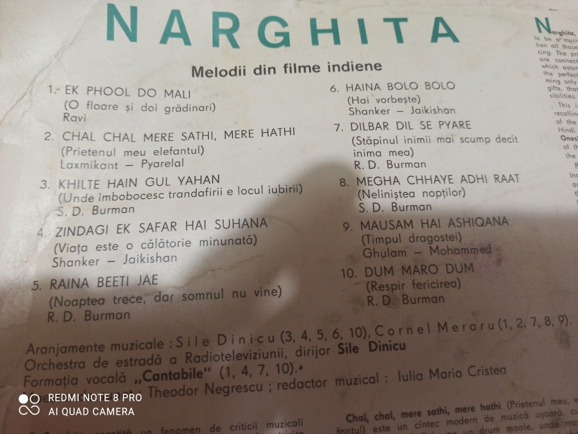 Disc vinil placa Narghita - melodii din filme indiene