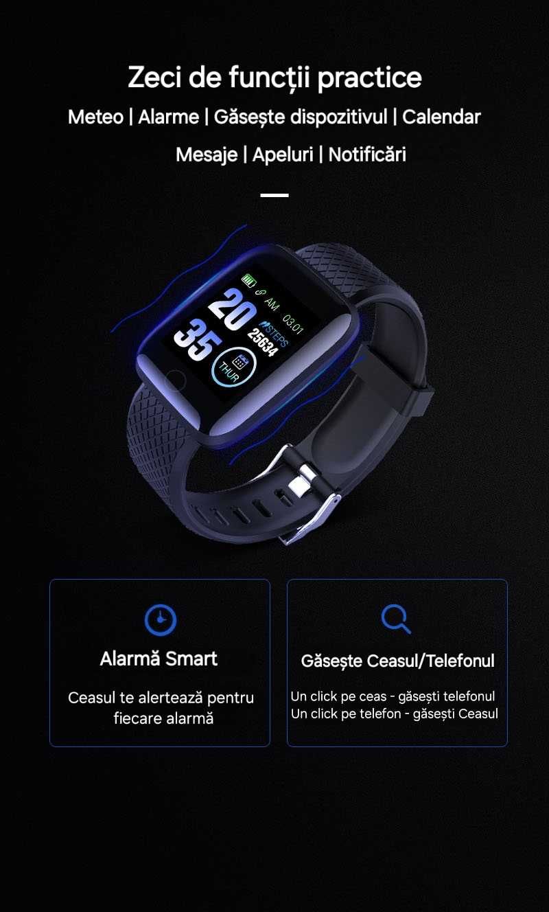 Set smartwatch pătrat+2curele: Blue-Negru. Apeluri/mesaje/notificări.