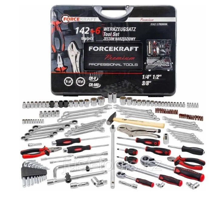 FORCEKRAFT набор инструментов 142+6 предметов 1/4''3/8''1/2''(6-ГРАН.)
