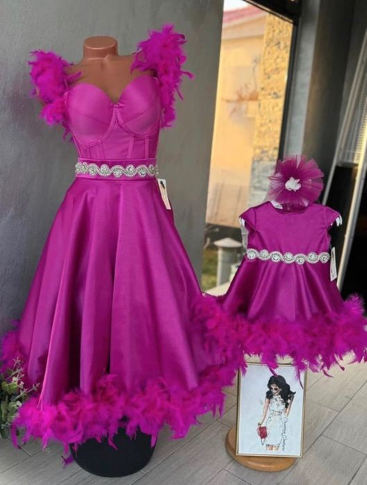 Rochițe mamă fică (nașă/fină) din pene naturale