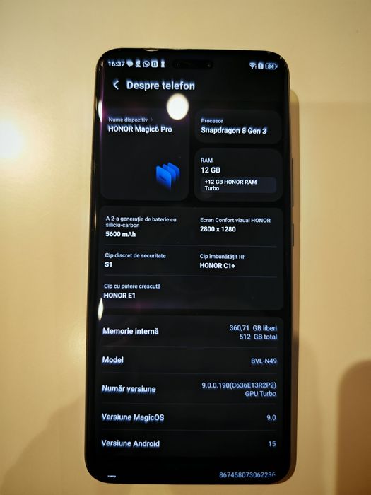 Vând Honor Magic 6 Pro 12GB RAM și 512GB stocare