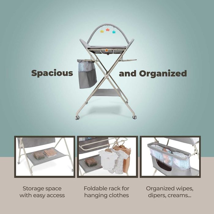 GOOZIE Бебешка маса за повиване с колелца – 5-степенна, регулируема