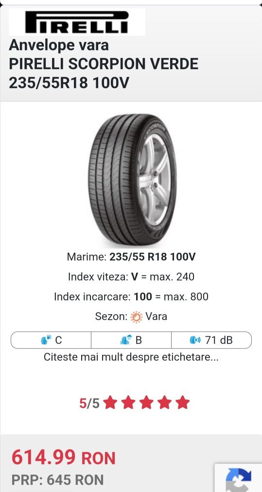 Cauciucuri vara Pirelli 235 55 18