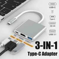 Hub USB 3 in1, USB C la HD-MI, 4K Adaptor Tip C HDMI USb etc