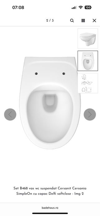 Vand Vas wc Nou cersanit suspendat cu capac